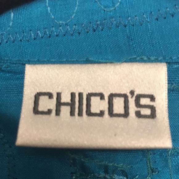 Chico’s Women’s Silk Teal Jacket Open Front Decorative Stitching Size M - Picture 12 of 13